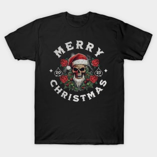 Merry christmas skeleton with santa hat T-Shirt